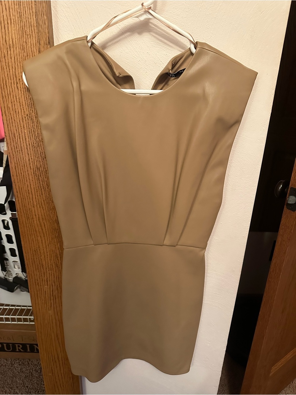Zara Taupe Cap-Sleeve Mini Dress